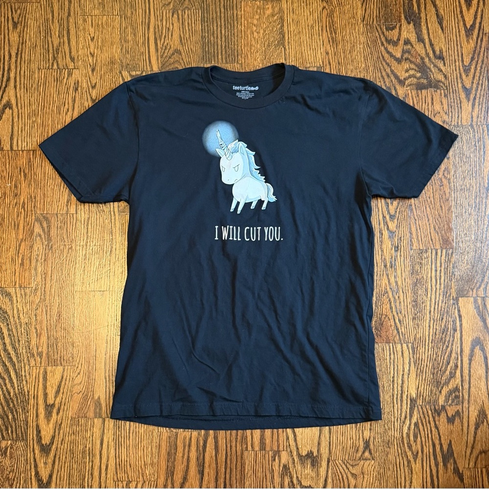 Black Graphic T-Shirt with Unicorn Print